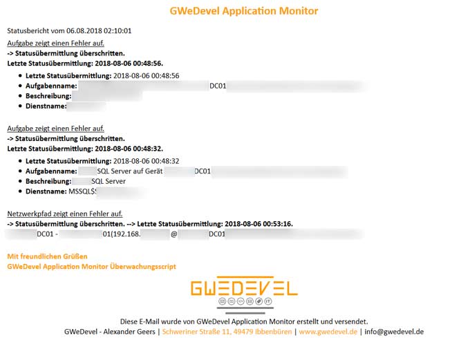 GWeDevel Application Monitor Benachrichtigung